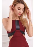 Fitted dress with cutouts, burgundy G5078 - Online store - Boutique